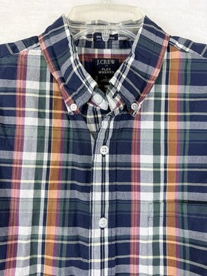 J Crew Shirt Large Men Flex Washed Slim Untucked Blue Plaid Button Down