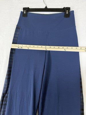 Women With Control Pants XS Blue Pull On Blue Straight Leg Plaid Knit Womens