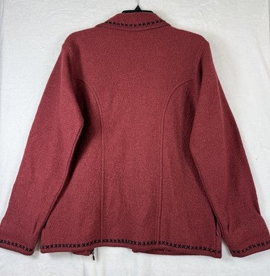 Icelandic Design Wool Jacket Medium Red Full Zip Womens