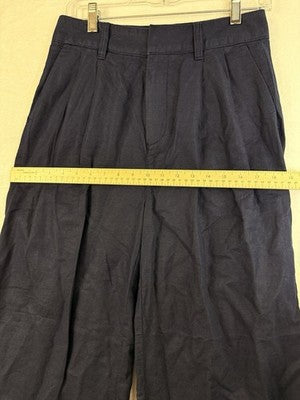 Gap Linen Blend Pants 4 Navy Blue Pleated High Waist Trousers Womens