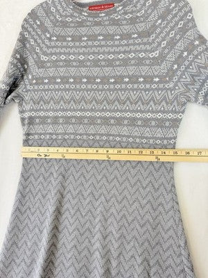 Krimson Klover Sweater Dress Medium Gray Fair Isle Merino Wool Silk Fit Flare