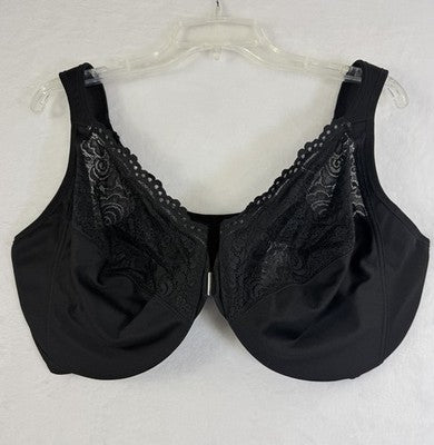 Glamorise 46G Bra WonderWire Front Closure Underwire Black Lace CG195 Womens