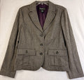 Eddie Bauer Blazer Women 16 Wool Brown Herringbone Tweed Jacket