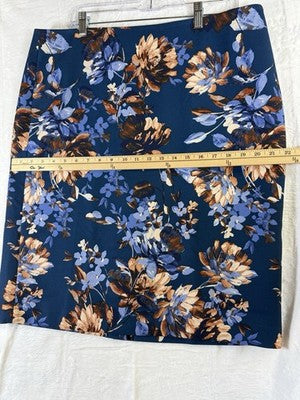 Talbots Skirt 16 Women Blue Floral Pencil Knee Length