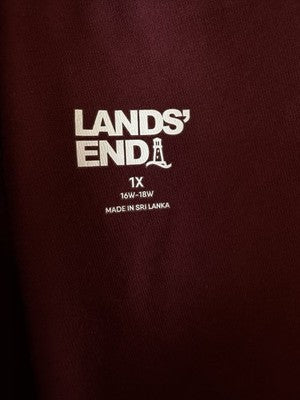 Lands End Starfish Slim Leg Pants 1X Burgundy Knit Pull On Plus Size Womens