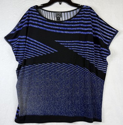 Clara Sun Woo Top XS Blue Black Short Sleeve Tunic Womens