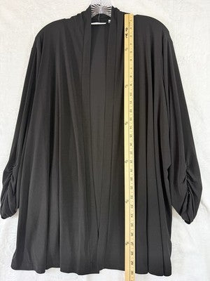 Susan Graver Cardigan 2X Black 3/4 Sleeve Black Open Front Plus Size Women