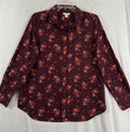 Garnet Hill Tops 10 Button Up Shirt Pom Cotton Burgundy Floral Long Sleeve Women