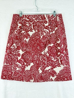 Vintage Talbots Skirt 10 A Line Red Floral Women Cotton Stretch Pleated Front