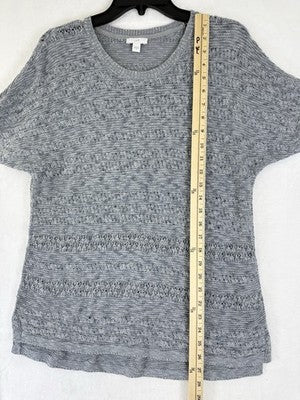 J Jill Sweater Small Short Sleeve Gray Open Knit Lightweight Beachy Womens