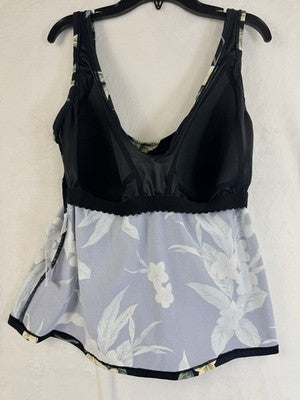 Lands End Tankini Top 16W Slender Suit Tummy Control Black Floral New NWT