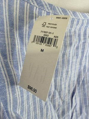 Gap Maxi Dress Medium Womens Sleeveless Linen Blend Blue Striped Drop Waist New