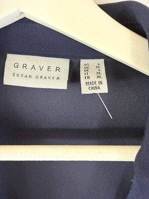 Susan Graver Large Cardigan Blazer Navy Blue Short Sleeve Womens