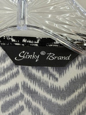 Slinky Brand Cardigan Large Black White Print 3/4 Sleeve Open Front Womens