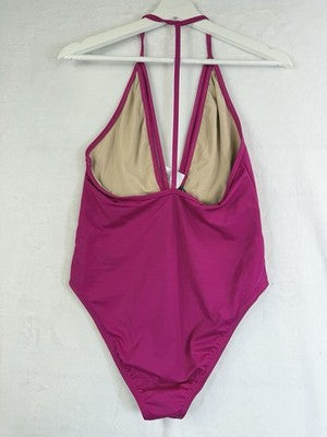 Frederik’s Of Hollywood Swimsuit Large One Piece Pink Plunging V Neck New NWT