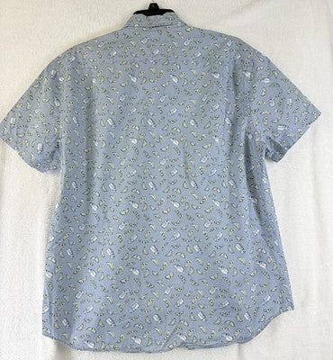 J Crew Shirt Large Mens Button Down Short Sleeve Blue Margarita Print Mercantile