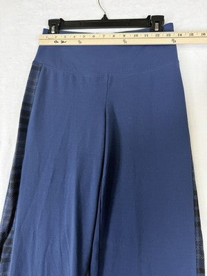 Women With Control Pants XS Blue Pull On Blue Straight Leg Plaid Knit Womens