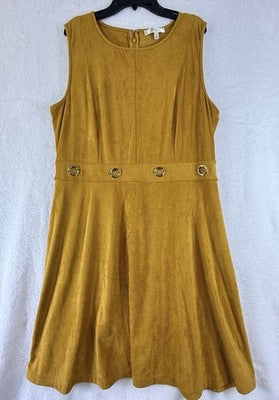 Spense Dress 14 Fit And Flare Short Faux Suede Gold Sleeveless Womens