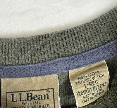 LL Bean Mens Large Waffle Knit Crew Sweatshirt Long Sleeve Green Pullover Cotton