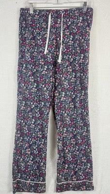 J Crew Pajama Pants XS Womens Blue Floral 100% Cotton Poplin Drawstring