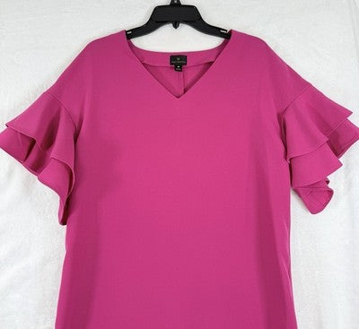 Worthington Dress Medium Barbie Pink Shift Short Ruffle Sleeve Womens