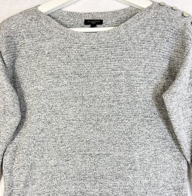 Talbots Sweater XS Petite P Gray Rib Knit Button Shoulder Long Sleeve Top Women