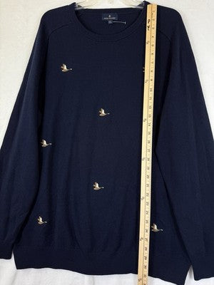 Brooks Brothers Sweater XXL Men Navy Blue Crew Neck Cotton Cashmere Ducks