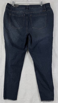 1822 Denim Jeans 14W Womens Ankle Skinny Fringe Hem Blue Mid Rise New NWT
