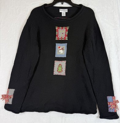 North Style Christmas Sweater Medium Holiday Teachercore Black Embellished Women