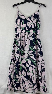 Frnch Dress Medium Sleeveless Pink Floral Fit Flare Keyhole Tie Front New NWT