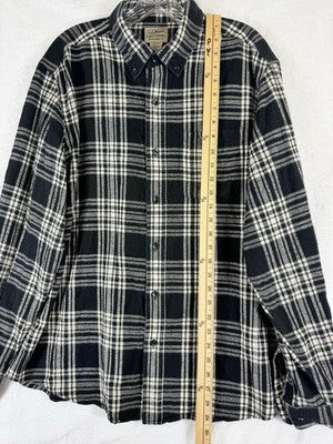 LL Bean Scotch Plaid Flannel Shirt Mens Large Navy Blue Button Down Long Sleeve