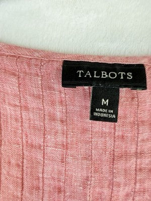 Talbots Top Medium 100% Linen Pink Pintuck 3/4 Sleeve Womens
