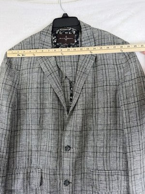 Black Brown 1826 Linen Blazer Large Gray Plaid Jacket Mens