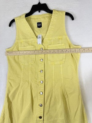 Gap Denim Mini Dress Large Womens Yellow V Neck Sleeveless New Neat