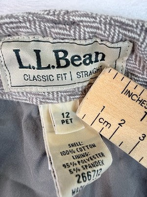 LL Bean Classic Fit Trousers 12 Petite Womens Pants 12P Lined Beige Herringbone