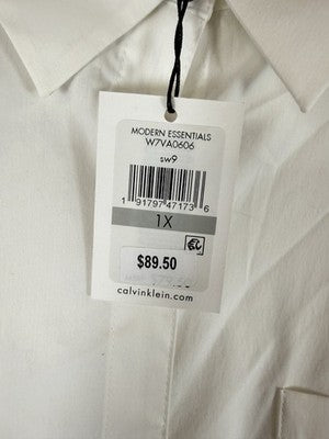Calvin Klein Shirt 1X Womens Blouse Button Up White Ruffle Sleeve Womens New