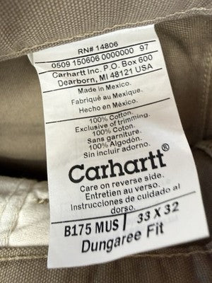 Carhartt Canvas Utility Work Pants 33x32 Dungaree Fit Hamilton B175 Mens