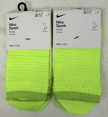 Nike Spark Running Socks No Show Lot Men 6-7.5 Women 7.5-9 Medium Volt New
