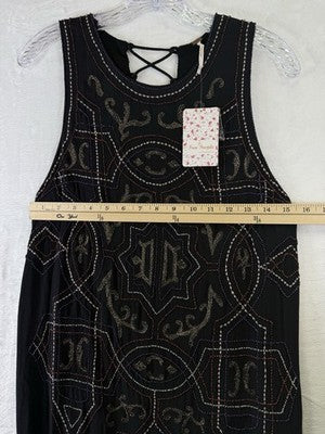 Free People Dress 6 Womens Black Sleeeveles Beaded Boho New NWT *FlawRead
