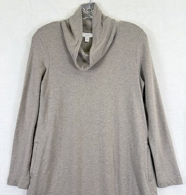 J Jill Dress XS Long Sleeve Cowl Neck Shift Knit Pima Cotton Beige Pockets Pure