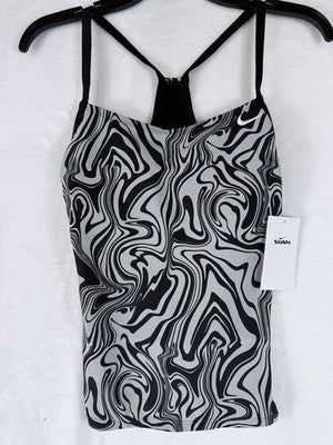 Nike Swim Tankini Top Small Womens Black Gray Racer Back Swimsuit New NWT
