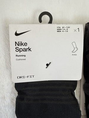 Nike Spark Running Socks Ankle Black Men 6-7.5 Women 7.5-9 Cushioned Lot New