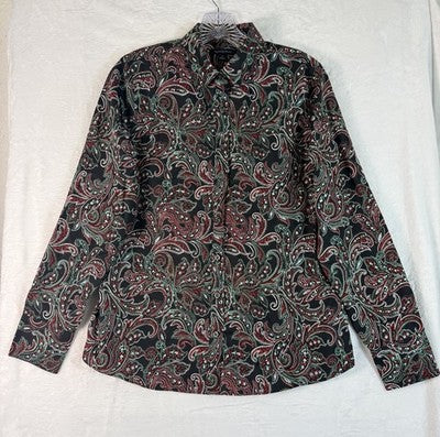 Lands End Womens Tops 6 No Iron Supima Shirt Button Up Long Sleeve Paisley