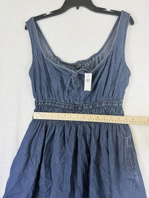 Gap Denim Mini Dress Medium Womens Blue Fit Flare Tie-Front Smocked Waist New