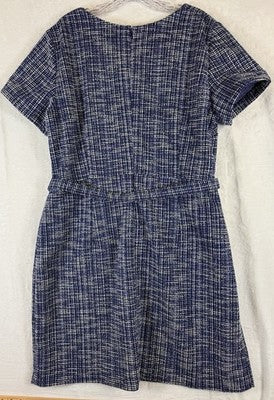 Talbots Dress 18 Blue Tweed Belt Short Sleeve Womens
