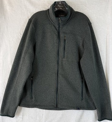 LL Bean Sweater Fleece Full Zip Jacket Mens Large Green Mock Neck Long Sleeve