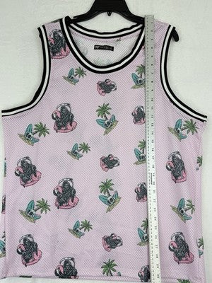 Men’s XL Tank Top Large Shorts Set Pink Skulls Grim Reaper Sleeveless Shirt