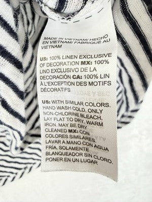 Chicos Size 2 Tops 100% Linen Short Sleeve Striped Puff Sleeve Womens Large