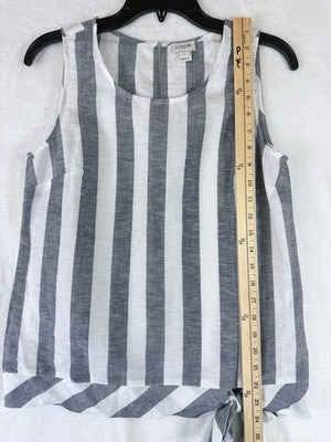 J Crew Linen Top XS Womens Sleeveless Gray White Tie Hem