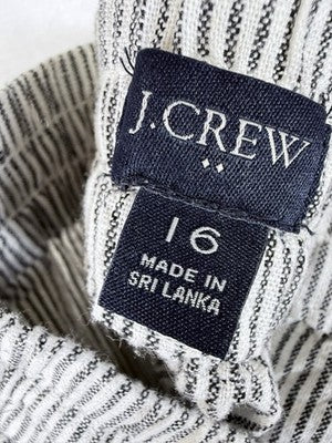 J Crew Linen Pants 16 Black White Striped Pull On Womens